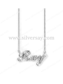 จี้ชื่อ-สร้อยชื่อ "Ray" ฝังเพชรสวิส พร้อมสร้อยคอลายอิตาลี เงินแท้ 925 ชุบทองคำขาว