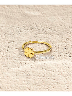แหวนใบโคลเวอร์จิ๋ว Clover 4 แบบเกลี้ยง/สีทองคำ22k