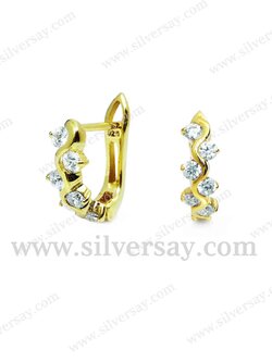 ต่างหูห่วง-ต่างหูใบมะกอก-ช่อมะกอก ฝังเพชรสวิส/สีทองคำ22k