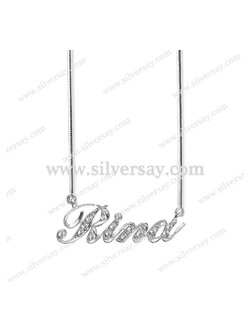 จี้ชื่อ-สร้อยชื่อ "Rina" ฝังเพชรสวิส พร้อมสร้อยลายอิตาลี เงินแท้ 925 ชุบทองคำขาว