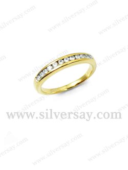 แหวนเพชรสวิสแถว/ฝังรางล็อคแถวครึ่งวง/สีทองคำ22k