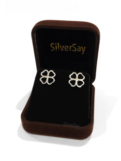 ต่างหูใบโคลเวอร Clover 4 ฉลุรูปหัวใจสี่ทิศ