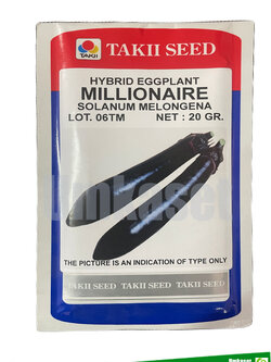 มะเขือยาวม่วง มิลเลี่ยนแนร์ (Millionaire Hybrid Eggplant Seeds) TAKII SEED ( 20 กรัม )