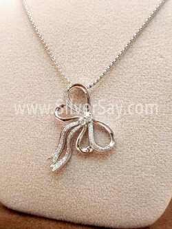 จี้โบว์ริบบิ้นฝังเพชรสวิสแถว/แบบร้อยสร้อยในตัว
