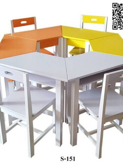 ชุดโต๊ะเก้าอี้นักเรียนหกเหลี่ยม โต๊ะนักเรียนสี่เหลี่ยมคางหมู / S-151