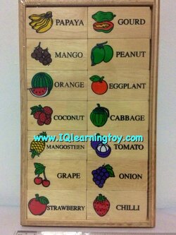 โดมิโนภาพผักและผลไม้คำศัพท์ภาษาอังกฤษ เพื่อให้เด็กได้เรียนรู้ จดจำ และเข้าใจความสัมพันธ์ของภาพและคำศัพท์ ได้เรียงลำดับความคิด ส่งฟรีค่ะ