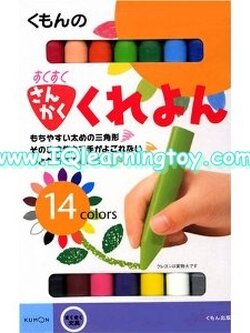 Kumon-Triangle Shape Crayon สีเทียนสามเหลี่ยม 1 กล่อง มี 14 สี เป็นสีเทียนแท่งใหญ่ รูปทรงสามเหลี่ยม ทำให้จับถนัดมือสำหรับเด็กเล็กๆ