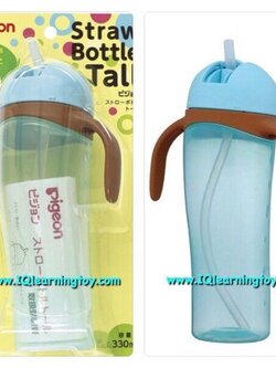 ถ้วยหัดดื่ม พีเจ้นท์ ทรงสูง Pigeon Straw Bottle Tall สีฟ้า ขนาดบรรจุ 330 ml. จัดส่งฟรี