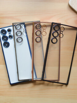 เคสโทรศัพท์ Samsung City Dog ซิลิโคน หลังใส ขอบสีโครเมี่ยม มีกระจกเลนส์กล้อง สำหรับ SS S23 Ultra/Note 20 Ultra/Note 20