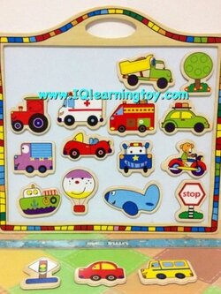 ของเล่นไม้ - กระดานไวท์บอร์ดแม่เหล็ก พร้อมแผ่นไม้รูปภาพแม่เหล็ก ช่วยให้เด็กๆเข้าใจและจดจำรูปภาพยานพาหนะแบบต่างๆ ใช้นำเป็นแบบวาดรูปให้เด็กๆวาดตามได้ง่า