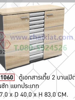 ตู้เอกสารเตี้ย 2 บานเปิด 10 ลิ้นชัก แยกประเภท