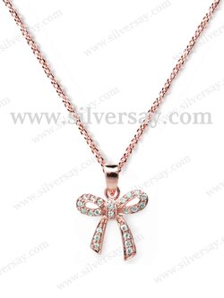 จี้โบว์ : จี้ริบบิ้นฝังเพชรสวิสแถว/สีทองชมพู