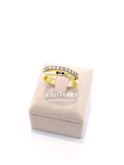 แหวนสองชั้นฝังเพชรสวิสแถวครึ่งวง/สีทองคำ22k
