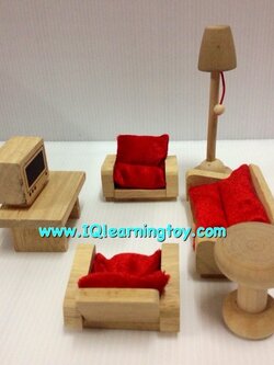 ของเล่นไม้ ชุดห้องนั่งเล่น ประกอบด้วย ชุดรับแขก โซฟาใหญ่ เล็ก โต๊ะมุม โคมไฟ โต๊ะวางทีวี ทีวี เพื่อการเล่นบทบาทสมมติ ส่งฟรี