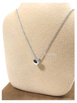 สร้อยคอพร้อมจี้หัวใจพองนูนฝังเพชรสวิส 1 เม็ด/ร้อยสร้อยผ่านด้านใน