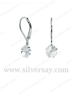 ต่างหูใบโคลเวอร์ Clover 4 ฝังเพชรสวิส/สลับเกลี้ยง/6 มม./แบบห่วงสปริงล็อค