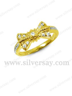 แหวนโบว์ริบบิ้นฝังเพชรสวิส/สีทองคำ22k