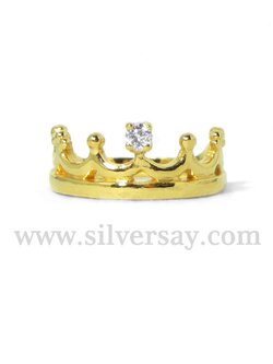 แหวนมงกุฎครึ่งวงฝังเพชรสวิส 1 เม็ด/สีทองคำ22k
