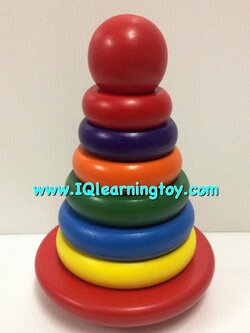 โดนัทสวมหลักเดี่ยว L ของเล่นไม้รูปวงกลมหลากสีเรียงขนาด สวมหลัก ของเล่นสำหรับเด็กเล็ก เสริมพัฒนาการเรียนรู้เรื่องสี รูปทรง และขนาด ส่งฟรี