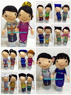 Asian-Pupet ตุ๊กตาหุ่นมือชุดแต่งกายประจำชาติอาเซี่ยนทั้งชายและหญิงในกลุ่มสมาชิกอาเซียนรวม10ประเทศรวม 20 ชุด ส่งฟรี