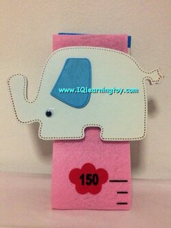 วัดส่วนสูง-ลายช้างน้อย งานไม้ลวดลายช้างน้อย ผสมงานผ้าสักหลาดสีสันสดใส เพื่อวัดระดับความสูงของเด็ก บันทึกการเจริญเติบโตทางร่างกาย ส่งฟรี