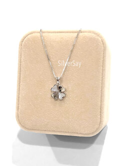 จี้ใบโคลเวอร์ Clover 4 ฝังเพชรสวิส/สลับเกลี้ยง/10มม.