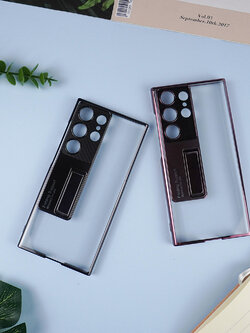 เคสโทรศัพท์ Samsung STUFF เคสใส แบบแข็ง ขาตั้งในตัว สำหรับ SS S23 Ultra