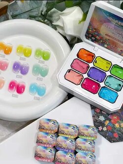 สีเจลเพ้นท์ สีเจลทำออมเบรย์ สีเจลไล่สี ใช้ทาได้ สีสดใส แบบตลับ 9สี/เซต