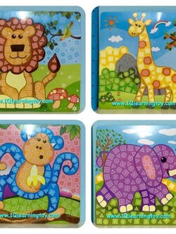 DIY Mosaic (ชุดสัตว์ป่า) 1 ชุดมี 4 ภาพขนาดใหญ่ สีสันสดใส ความคิดสร้างสรรค์ ฝึกสมาธิ ส่งฟรี