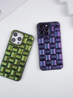 เคสโทรศัพท์ iPhone ซิลิโคน ลายสาน สีเมทัลลิค สำหรับ 14ProMax