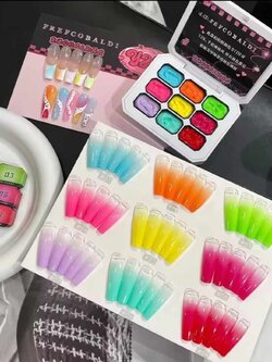 สีเจลเพ้นท์ สีเจลทำออมเบรย์ สีเจลไล่สี ใช้ทาได้ สีสดใส แบบตลับ 9สี/เซต
