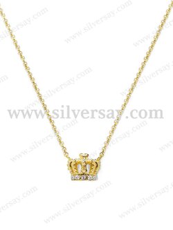 สร้อยคอพร้อมจี้มงกุฎฝังเพชรสวิสแถวครึ่งวง/สีทองคำ22k