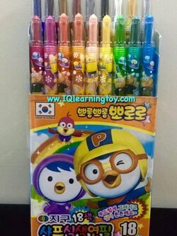 สีเทียนหมุนได้โพโรโร่ แพ็คจำนวน 18 สีขนาดมาตรฐาน สีคมเข้ม ชัดเจน ลื่น ระบายง่าย ช่วยให้ภาพออกมาสวย และดูมีชีวิตชีวา ส่งฟรี