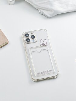 เคสโทรศัพท์ iPhone เคสใสสกรีนลายน่ารักเน้นขอบมุมกันกระแทก พร้อมช่องใส่บัตร สำหรับ11/12ProMax/13/13Pro/13ProMax