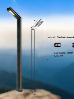 ไฟสนามหญ้าสวนกันน้ำกลางแจ้ง เหล็กอลูมิเนียม สูง 3 ซม. สีดำ