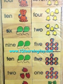 โดมิโนจำนวนนับกับคำศัพท์ภาษาอังกฤษ 1-10 ให้เด็กได้เรียนรู้ จดจำ คำศัพท์ ได้เรียงลำดับความคิด ฝึกกล้ามเนื้อมือให้สัมพันธ์กับสายตา ฝึกสมาธิ ส่งฟรี