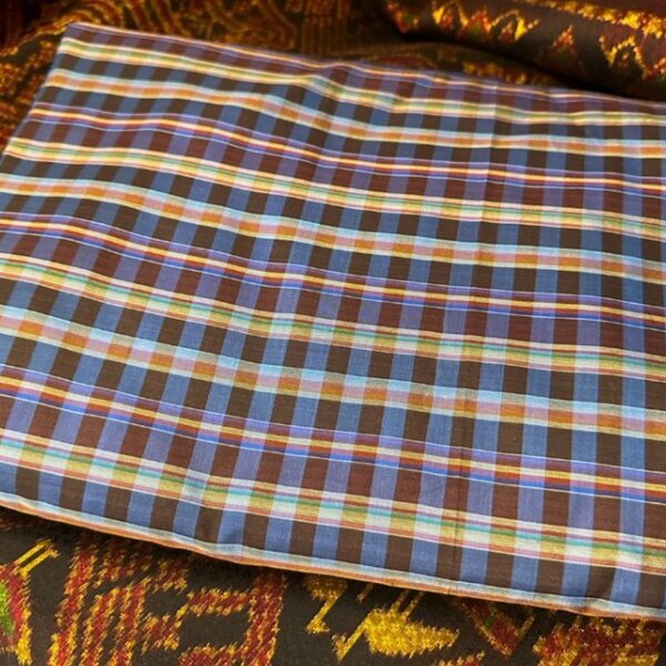 Thai Silk Plaid, Smooth Weave, Blue and Dark Brown