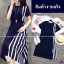 เดรสแขนสั้น สีพื้นดำตัดต่อด้านข้า เป็นลายริ้วสีทูโทน TW3323