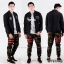 กางเกง jogger ขาจั๊ม ผ้าวอร์ม WT677 RB ทหารแถบ แดง ดำ