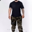 กางเกง jogger ขาจั๊ม ผ้าวอร์ม WT 677 B ลายทหาร แถบดำ