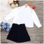Set 2ชิ้น เสื้อคอปีนแขนยาว+กางเกงขาสั้นเอวเว้า TW3027