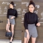 Set 2ชิ้น เสื้อคอปีนแขนยาว+กางเกงขาสั้นเอวเว้า TW3027