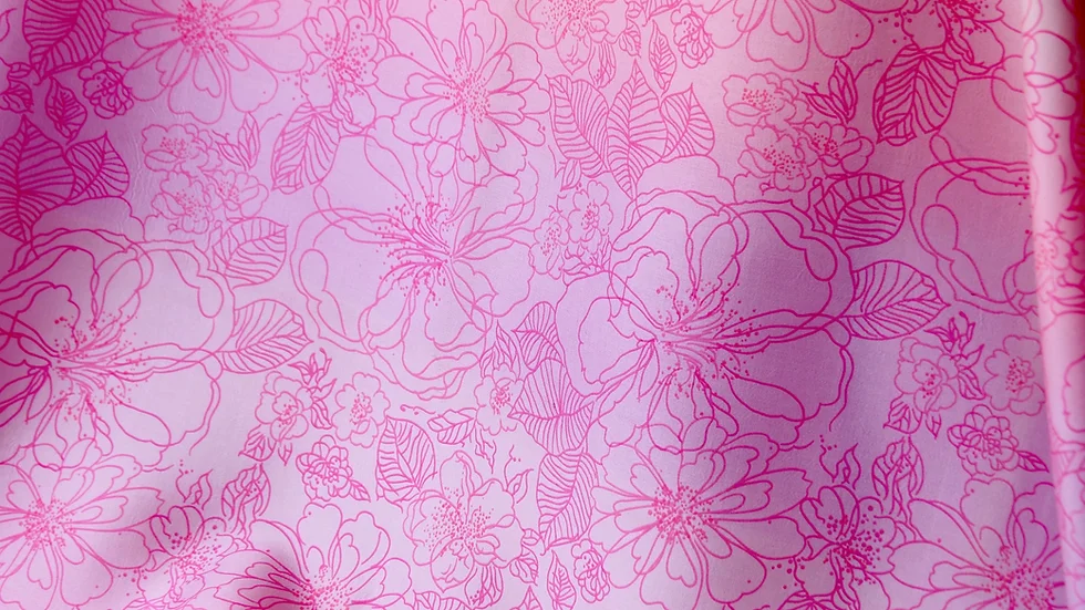 ผ้าไหมพิมพ์ลาย เนื้อเรียบ สไลด์สี ขนาด 1x2เมตร ลายดอกไม้ เฉดสีชมพู รหัส A4-CT-103079