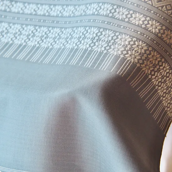 (ผ้าชุด) ไหมแพรวาทอมือ ขนาด 500x73ซม. สีเทาหัวเป็ดอ่อน รหัส P10-CT-103058