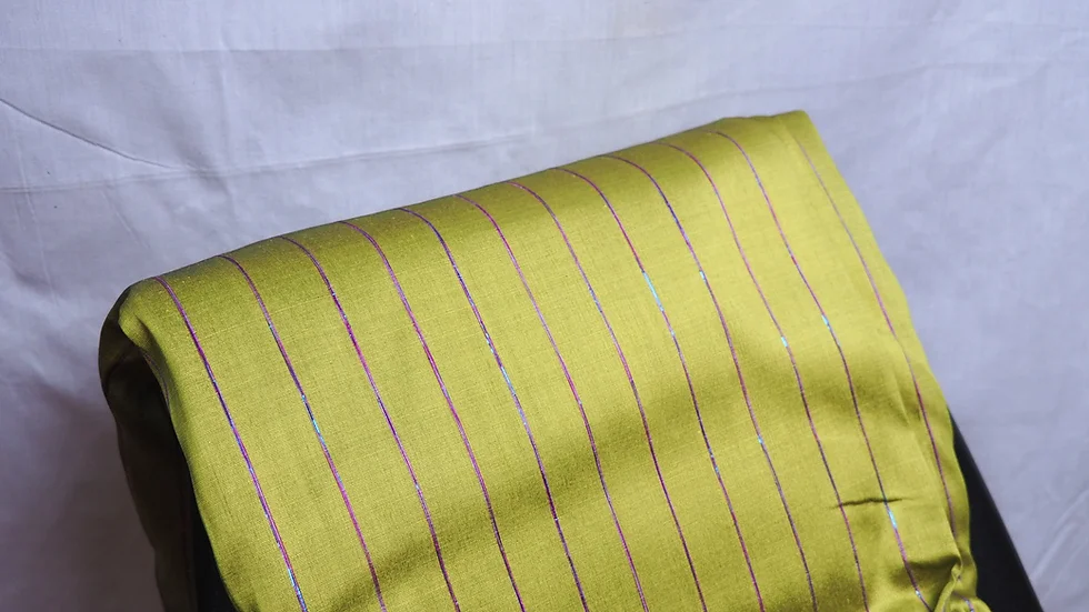 ผ้าไหม ลายริ้ว ไหมแท้ multicolor สีเขียวมะนาว ขายตามความยาวหลา รหัส MC-CT-100688