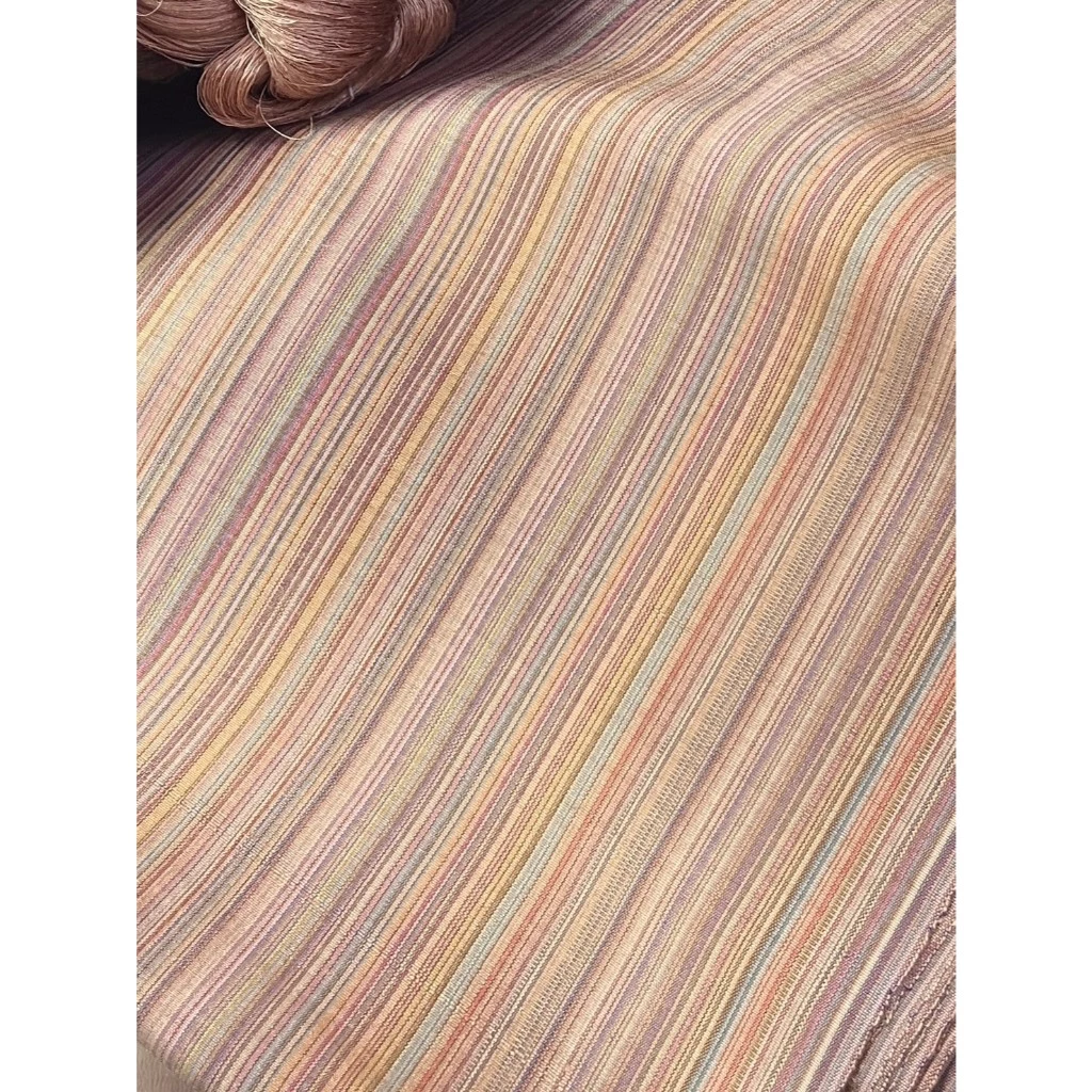 ผ้าไหม ลายริ้ว ไหมแท้ multicolor สีน้ำตาล ขายตามความยาวหลา รหัส MC-76-P4400