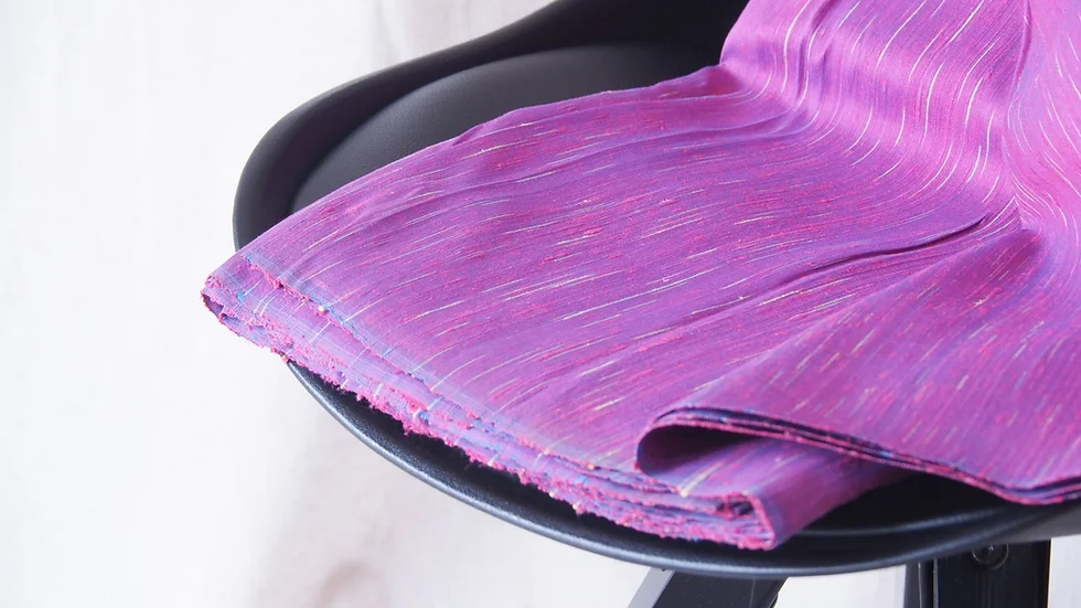 ผ้าไหม ลายริ้ว ไหมแท้ multicolor สีม่วง ขายตามความยาวหลา รหัส MC-CT-100974