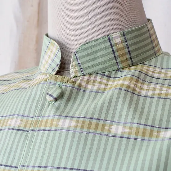 เสื้อสูทคอพระราชทาน แขนยาว มัดหมี่ลายพิเศษ ย้อมสีธรรมชาติ สีเขียวมิ้น รหัส DM-CT-102844