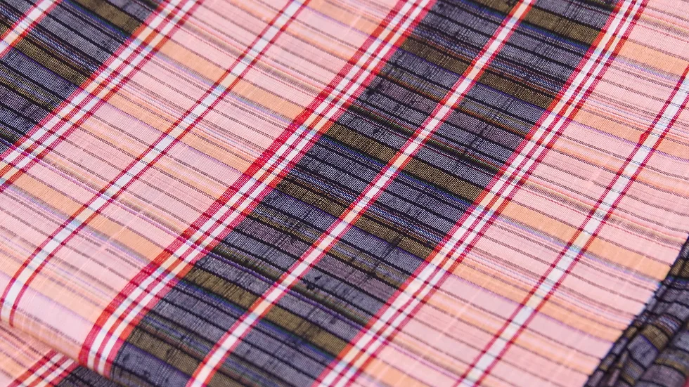 ผ้าไหม ลายสก็อต ไหมแท้ เนื้อหยาบนุ่ม สีคละสี ขายตามความยาวหลา รหัส A9-CT-100243