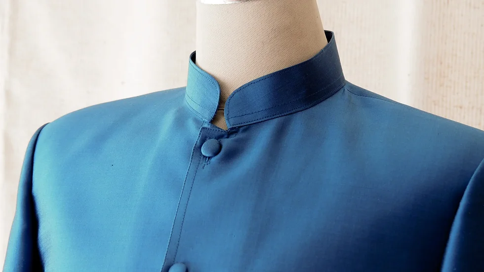 เสื้อสูทซาฟารี สูทคอจีน ทรงพระราชทาน ไหมแท้ สีน้ำเงิน รหัส DM-CT0301664